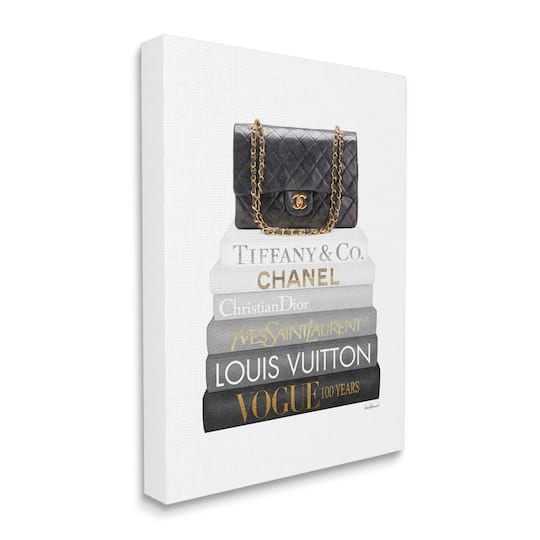 Stupell Industries Black Glam Purse Chic Modern Bookstack Canvas Wall Art